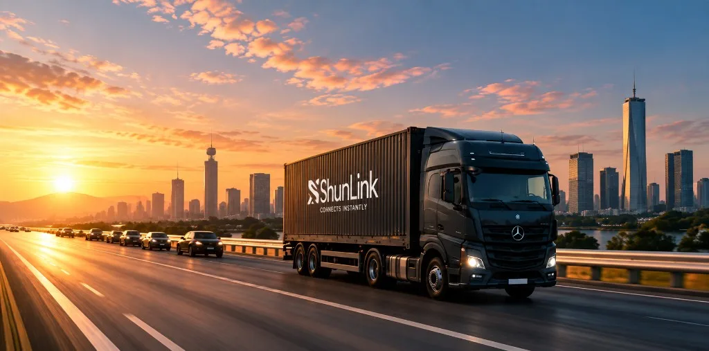 ShunLink branded truck on a highway at sunset