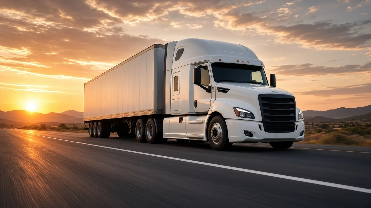 Truck on a highway at sunset
