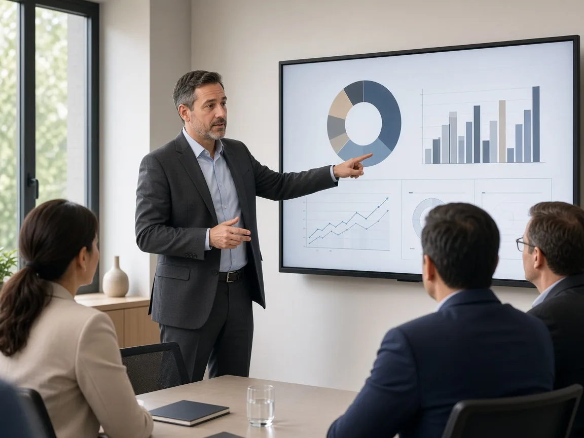 Executive presenting to colleagues in a conference room